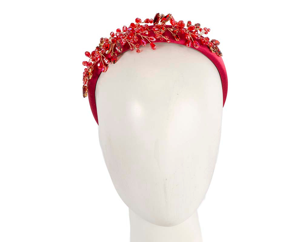 Red crystals fascinator headband by Cupids Millinery-0